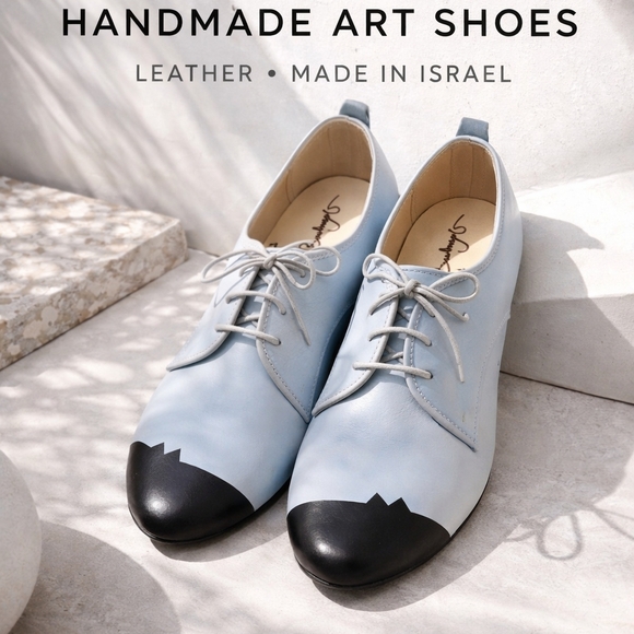 Shoes - Banji Blue Black Toe Leather Lace Up Oxfords Size 38 US 7.5 Artsy Avant Garde